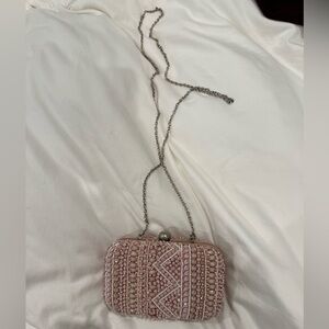 Santi Pink Beaded Clutch with Strap